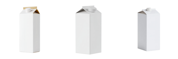 Minimalist drink cartons on transparent background studio setting clean design aesthetic