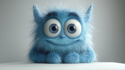 Fototapeta premium Cute blue furry creature with big eyes and a friendly smile