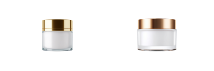Minimalist studio photography of elegant cosmetic jars with transparent background
