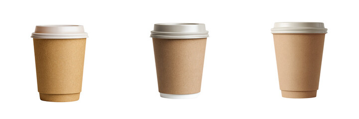 Coffee cups collection on transparent background studio environment high-quality image