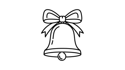Illustration of a bell with a bow on top, in black and white.