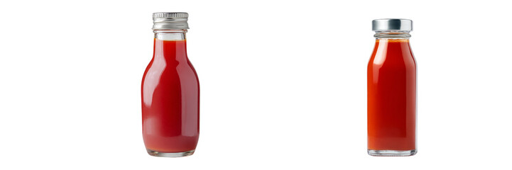 Refreshing tomato juice bottles on transparent background studio setup high-quality image