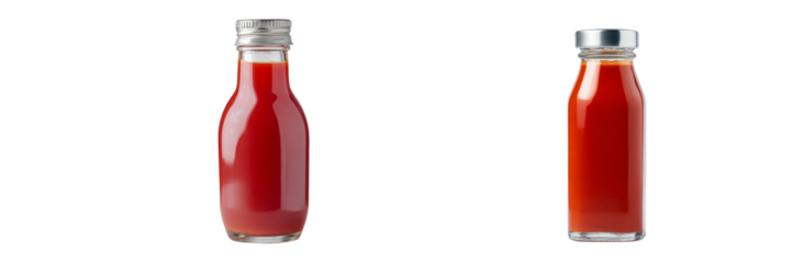 Refreshing tomato juice bottles on transparent background studio setup high-quality image