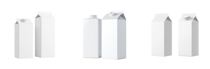 Minimalist milk cartons on transparent background studio setting product photography