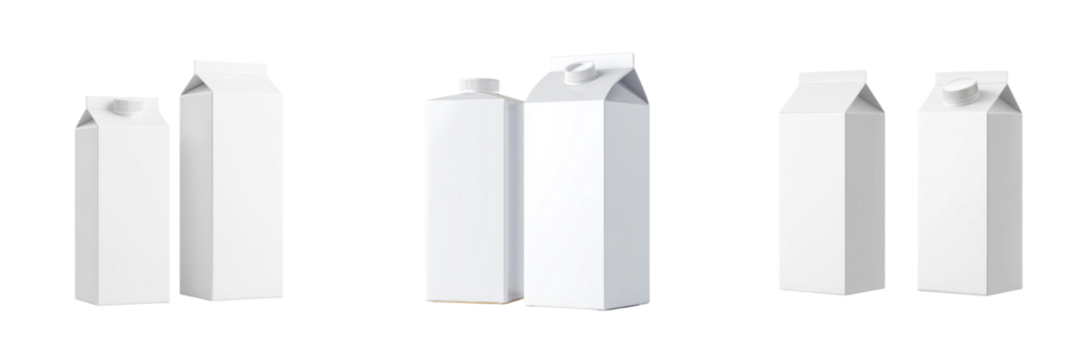 Minimalist milk cartons on transparent background studio setting product photography