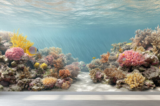 Underwater coral reef scene with colorful fish and marine life