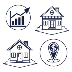 House real estate growth chart and dollar location pin icons Keywords: house, home, building, real