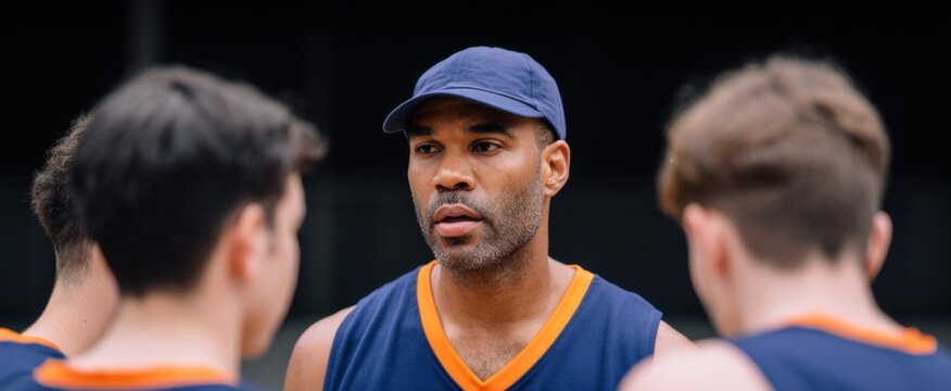 the sports coach sharing tactics with the squad during training - Powered by Adobe