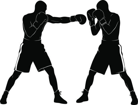 Boxers fighting silhouette vector aggressive punch action sport competition combat self defense strength training