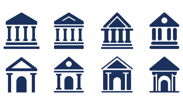 Timeless bank icons for financial trust and investment, perfect for websites, apps, and presentations needing a classic, solid, and dependable look with strong institutional appeal, ideal for conveyin