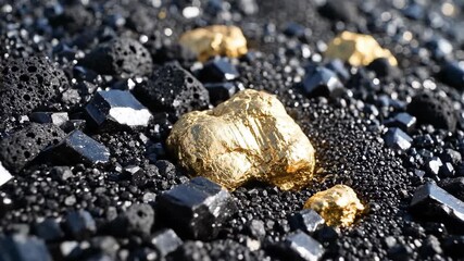 Macro View Of Gold Nuggets On Black Sand Beach - Powered by Adobe