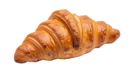 Golden brown flaky croissant pastry baked to perfection, isolated on transparent background, perfect for breakfast or snack