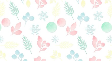 Soft pastel floral and geometric pattern with leaves and circles  