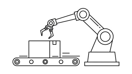 Automated Production Line Robotic Arm Handling Packages on Conveyor