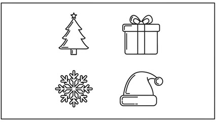 Christmas holiday line icon set collection. Vector graphic symbols for winter celebration design, including tree, gift, snowflake, and Santa hat
