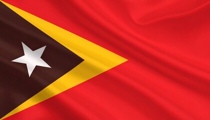 Timor-Leste flag with red field, black and yellow triangles, and white star.
