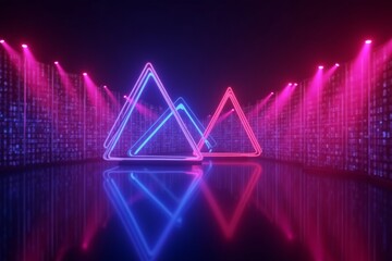 Bright neon lights and sharp geometric shapes. Lively hues and exciting motion. Ideal for music videos and marketing materials.