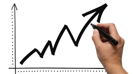 Illustrating business growth and success, charting a path to financial prosperity and upward trends with hand drawing an increasing graph, showing performance