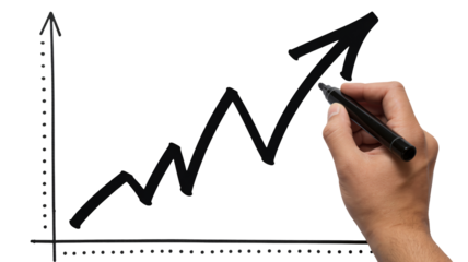 Illustrating business growth and success, charting a path to financial prosperity and upward trends with hand drawing an increasing graph, showing performance