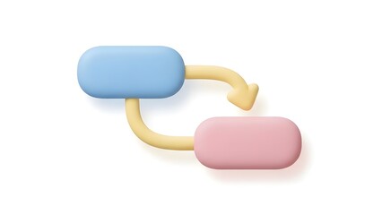 Soft 3D illustration of a colorful workflow diagram with two connected rounded elements and a dynamic arrow, symbolizing a smooth process or data exchange for modern business and technology concepts