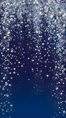 Obraz premium Silver Christmas star confetti raining down on deep blue vertical poster background 