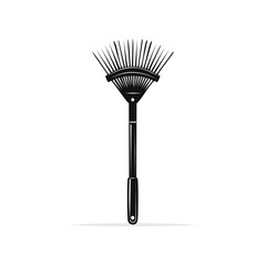 Black silhouette of a fan rake tool with a long handle and ergonomic grip