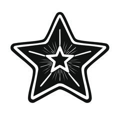 Obraz premium Black and white star emblem icon with radiant glow in vintage style