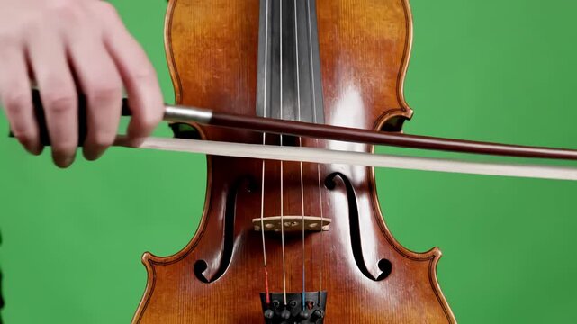 Green Screen Instrument Element with girl in the jacket plays violin distortion, overlay, glitch, static noise, scan lines on black background, 4k animated video loop