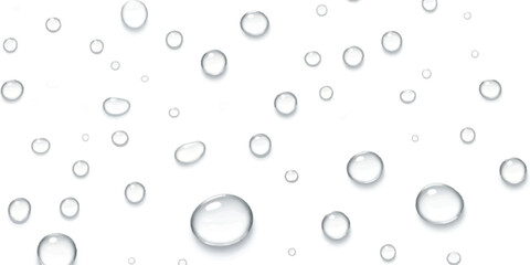 Clear water droplets on white surface, fresh liquid condensation pattern.