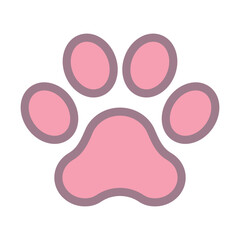 Pet paw colored vector flat symbol on white background. Cat paw, love animal silhouette icon. Veterinary medicine concept.	