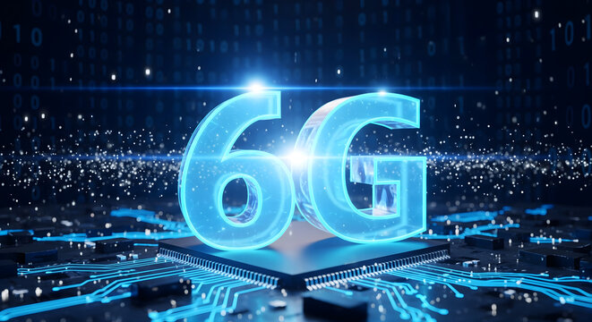 Experience the Future with 6G Technology in an advanced digital network with futuristic glowing data speed and connectivity