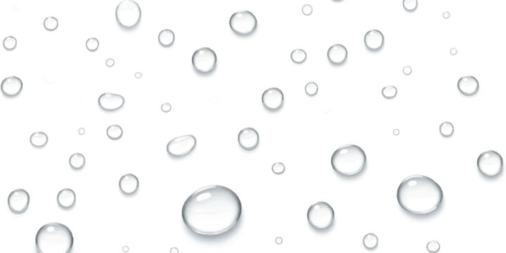 Clear water droplets on white surface, fresh liquid condensation pattern.