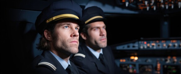 Aviation crew fine-tuning dashboard controls like maestros tuning an orchestra before takeoff