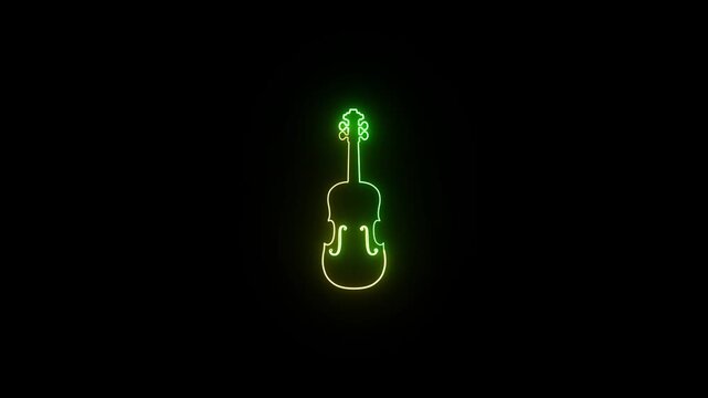 Neon Light Effect Violin Icon with Glowing Light Effects Isolated on black Background.