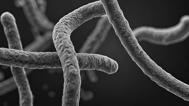 3D Render of Intertwined Filamentous Microorganisms or Spirochetes in Close-up