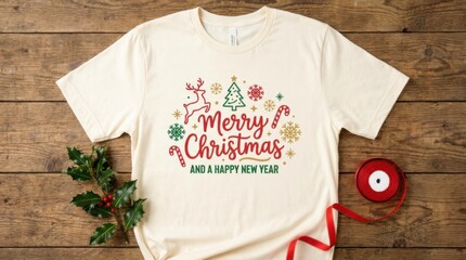 Check out this jolly christmas tee design with cheerful graphics and fun lettering