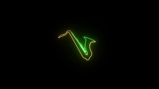 Neon colorful saxophone icon representing jazz music instrument and musical art 4k video.