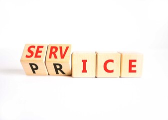 Service price symbol. Concept words Service price on beautiful wooden cubes. Beautiful white table white background. Business, service price concept. Copy space.