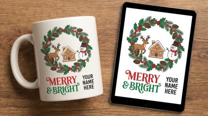 Obraz premium the christmas mug design template radiates joy with vibrant festive illustrations and colors