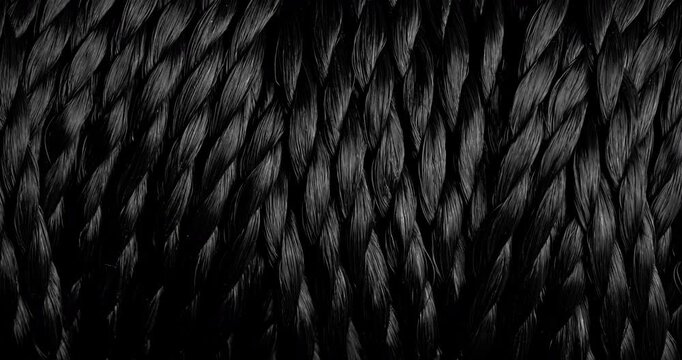 Seamless woven texture background loop. texture of dark rough twine. video presenting a continuous dark gray woven thread texture.