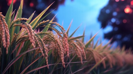 Golden Wheat Fields at Sunset: Close-Up of Ripened Grains in Nature