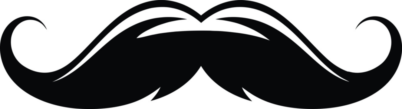 Classic black vintage mustache with elegant curled tips vector