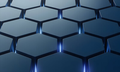 Dynamic hexagonal pattern with glowing blue accents creates a futuristic tech aesthetic for modern designs and presentations