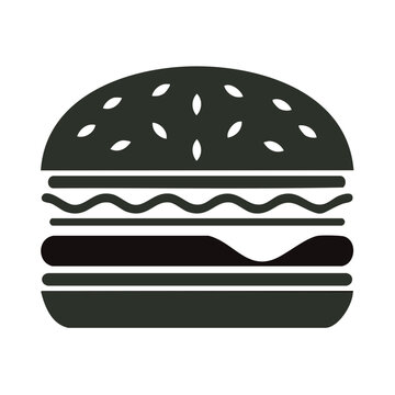 Stylized burger icon with sesame seeds on bun and wavy patty layers