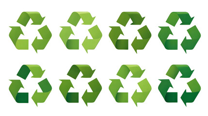 Obraz premium A set of green recycling arrows in triangle shapes long title A collection of green rounded recycling arrow icons arranged in triangle