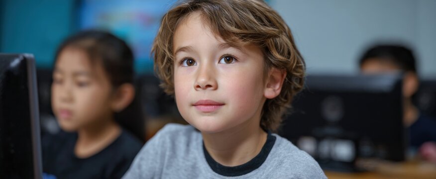 Young students are diving into coding adventures on their digital treasure maps in class.