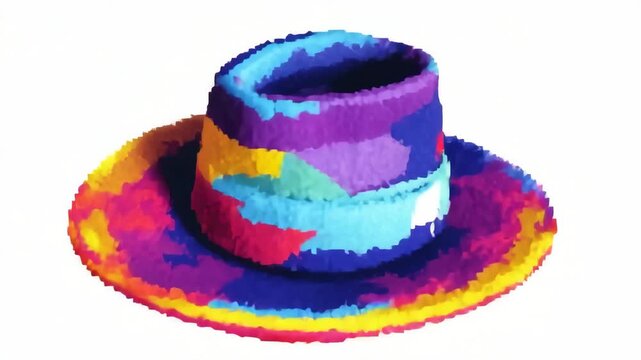 Pixelated colorful cowboy hat with rainbow pattern