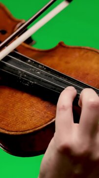 Classical Music Visuals with musician plays the violin green screen distortion, overlay, glitch, static noise, scan lines on black background, 4k animated video loop
