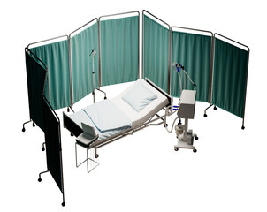 의료 장비와 침대가 있는 빈 병실 내부 Empty Hospital Room Interior with Medical Equipment and Bed