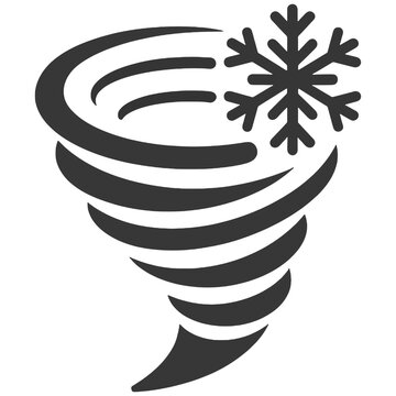 Bold black icon of a swirling vortex with a snowflake, representing extreme cold, winter storms, blizzards, and polar vortex weather alerts